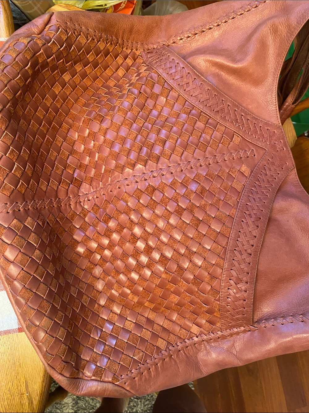 ELF Woven Leather French Lover Oversized Hobo Bag - Cognac - Picture 6 of 16